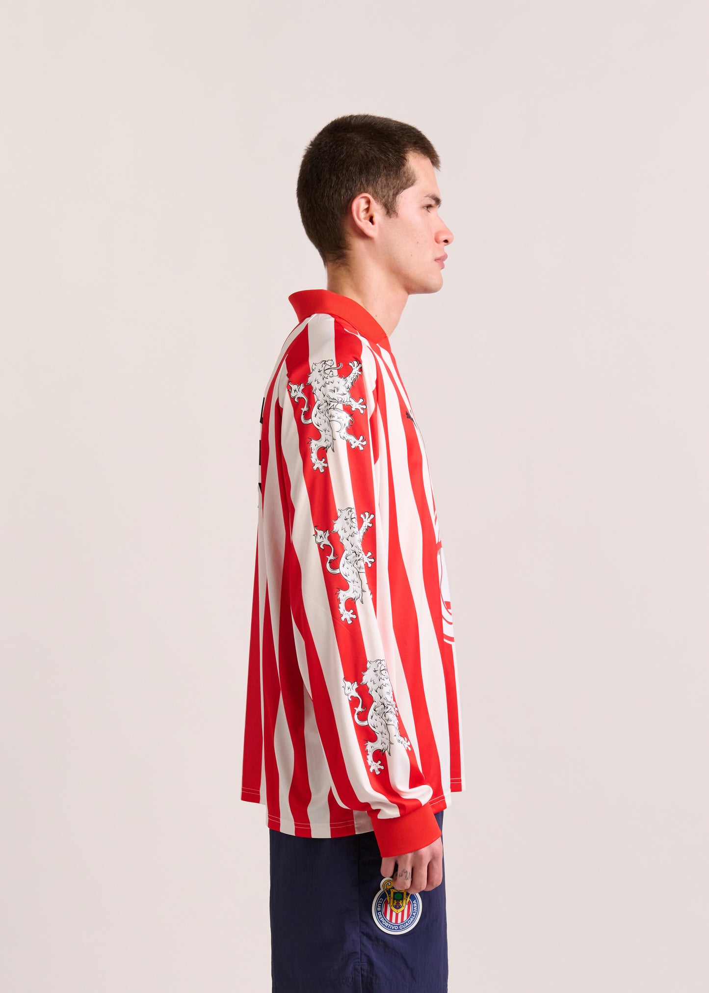PUMA X LYM X CHIVAS LONG SLEEVE WHITE AND RED RETRO JERSEY SELECT.