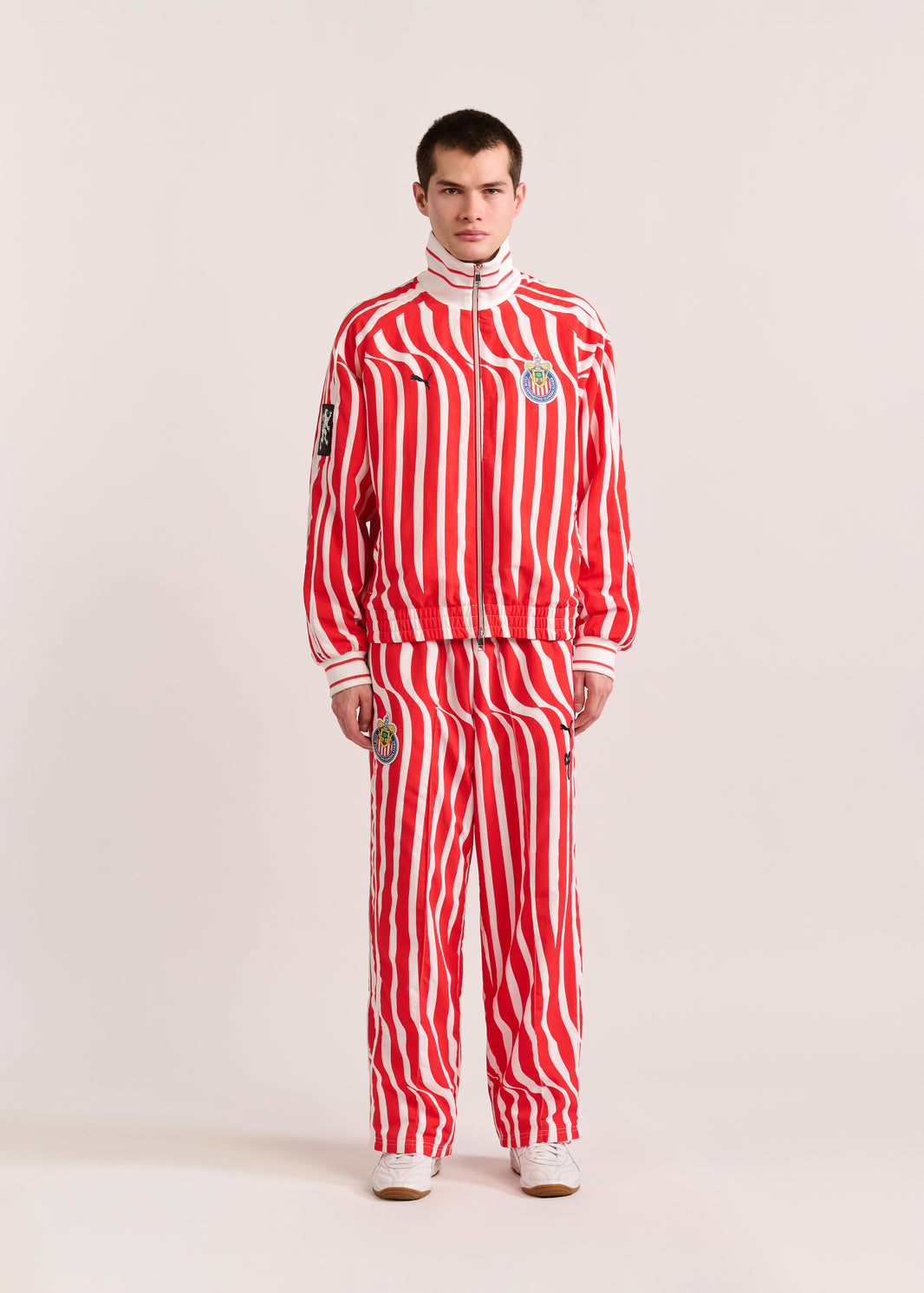 PUMA X LYM X CHIVAS RED AND WHITE SWIRL SPORT PANTS SELECT